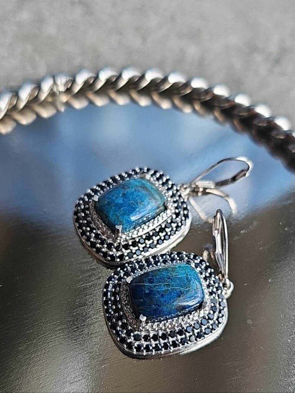 Blue Stone Silver Drop Earrings - Women's Jewelry